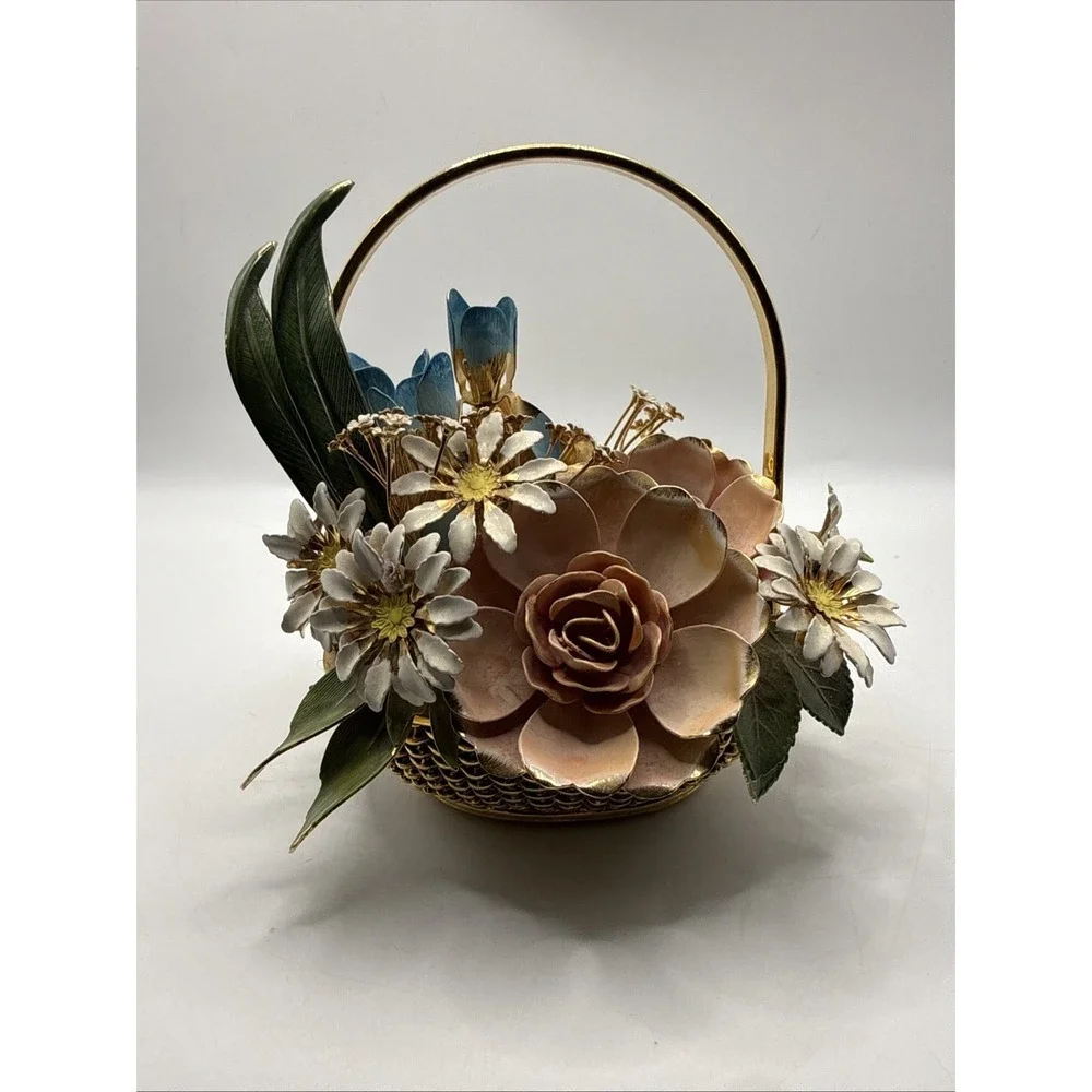 VTG Gloria Vanderbilt Metal Enamel Bouquet Flowers Summer  Franklin Mint 1977